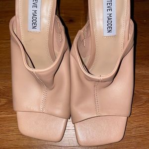 Tule Leather Block Heel Dress Square Toe Mules